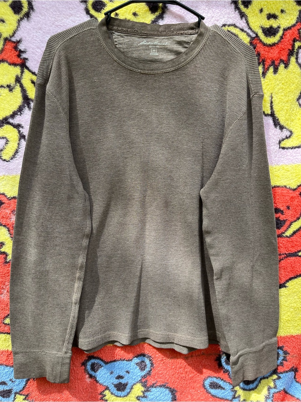 Eddie Bauer Olive Thermal Waffle Knit Long Sleeve Shirt